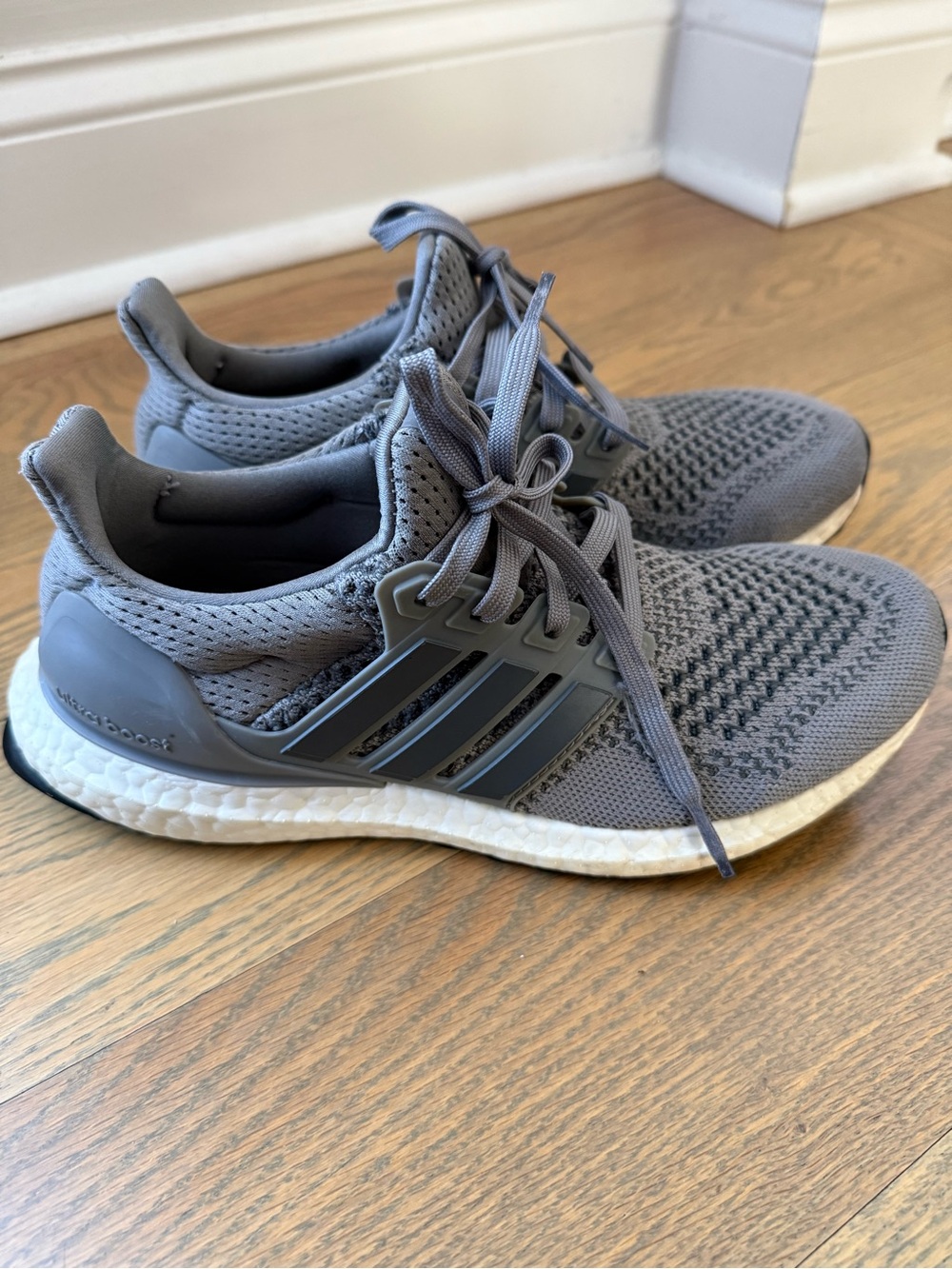 Gray Adidas UltraBoost sneakers in US 6.5